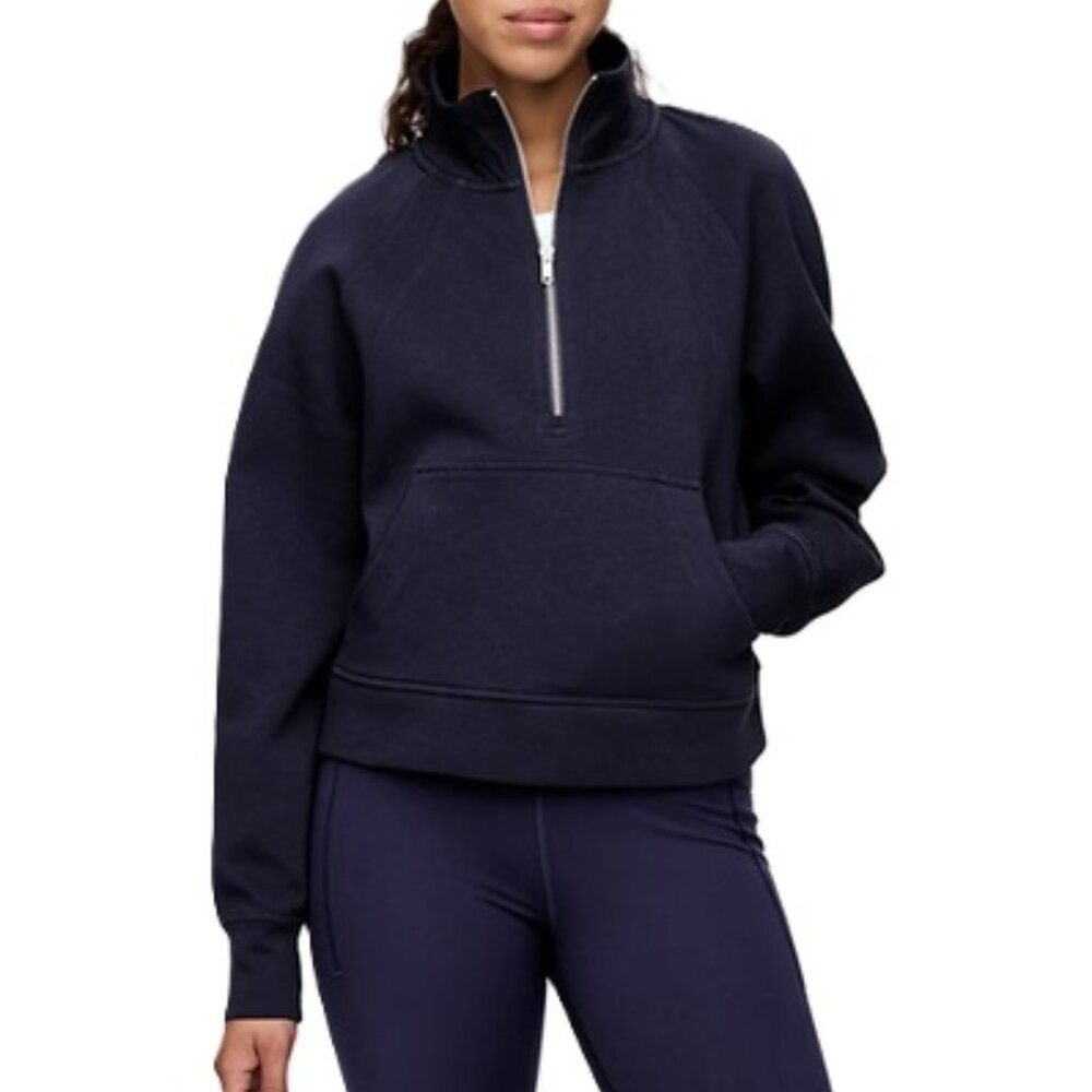 GapFit Scuba Navy White Quarter Zip Half Pullover Sweatshirt Bounce Fleece 1/4